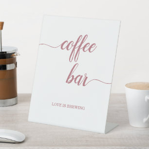 Elegant Rose Gold Calligraphy Coffee Bar Pedestal Sign