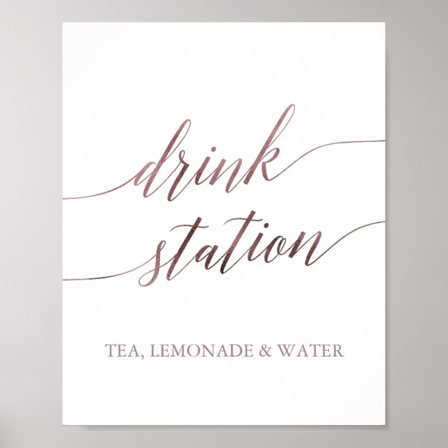 Elegant Rose Gold Calligraphy Drink Station Poster (Front)