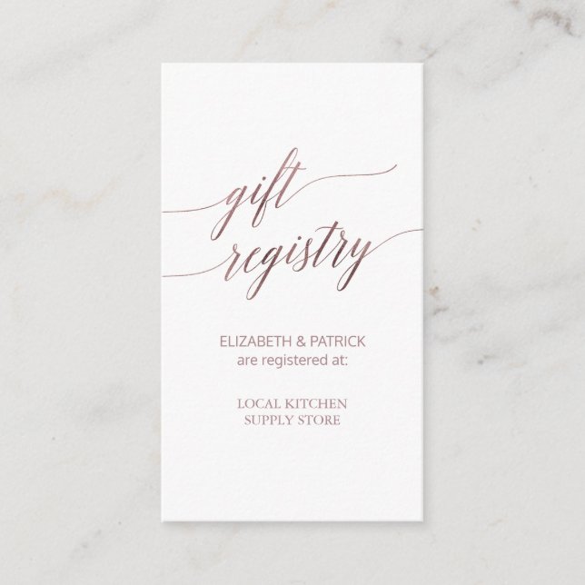 Elegant Rose Gold Calligraphy Gift Registry Enclosure Card (Front)