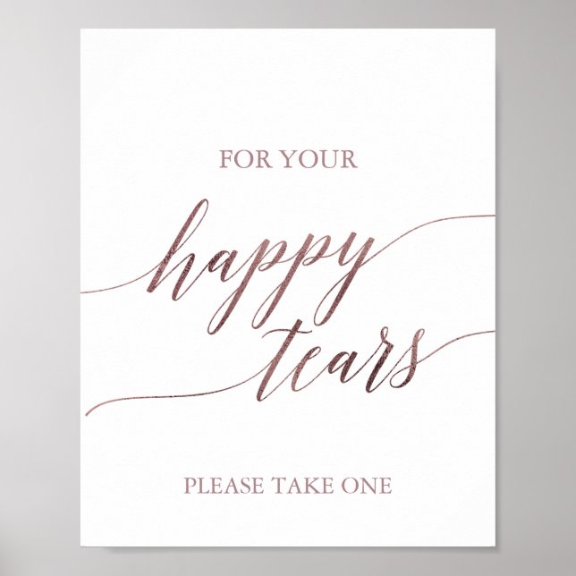Elegant Rose Gold Calligraphy Happy Tears Tissue Poster (Front)