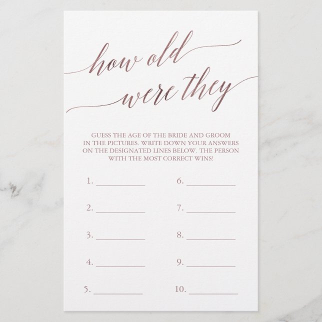 Elegant Rose Gold Calligraphy How Old Were They (Front)