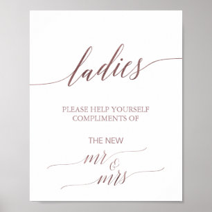 Elegant Rose Gold Calligraphy Ladies Bathroom Sign