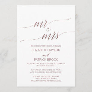 Elegant Rose Gold Calligraphy Mr & Mrs Wedding Invitation