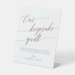 Elegant Rose Gold Calligraphy Our Keepsake Quilt Pedestal Sign