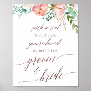 Elegant Rose Gold Calligraphy Pick A Seat Sign