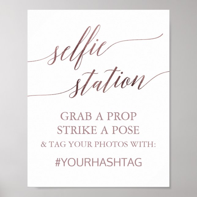 Elegant Rose Gold Calligraphy Selfie Station Sign (Front)