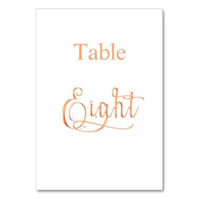 Elegant rose gold calligraphy table eight 8 table number (Front)