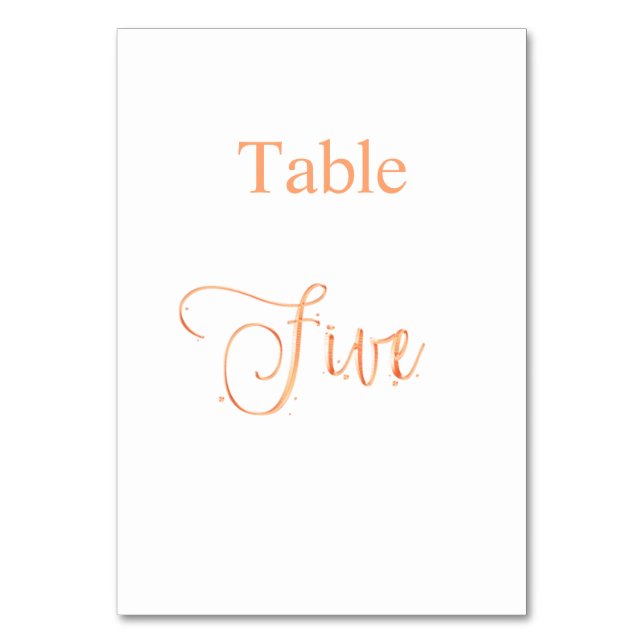 Elegant rose gold calligraphy table five 5 table number (Front)