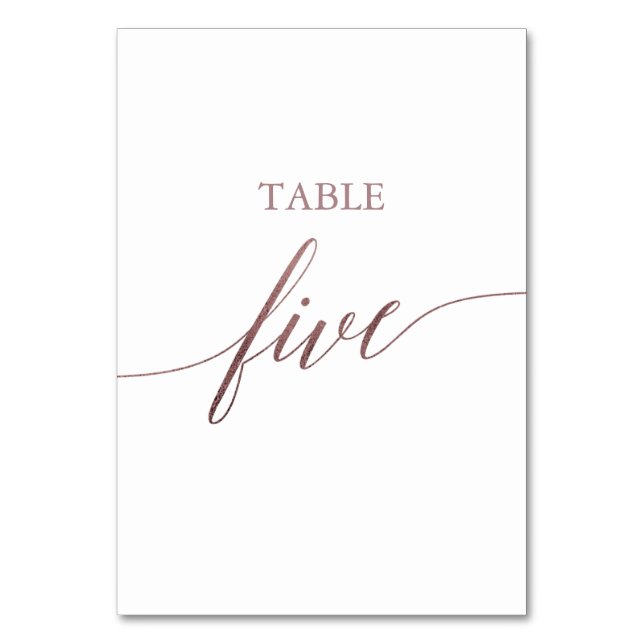 Elegant Rose Gold Calligraphy Table Five Table Number (Front)