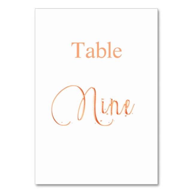 Elegant rose gold calligraphy table nine 9 table number (Front)