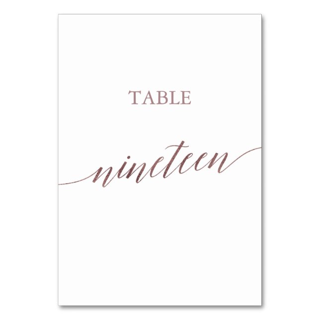 Elegant Rose Gold Calligraphy Table Nineteen Number (Front)