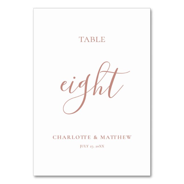 Elegant Rose Gold Calligraphy Table Number (Back)