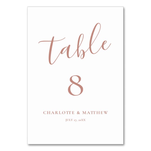 Elegant Rose Gold Calligraphy Table Number (Front)