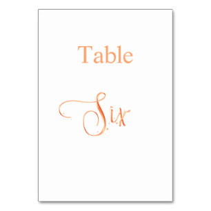 Elegant rose gold calligraphy table six 6 number