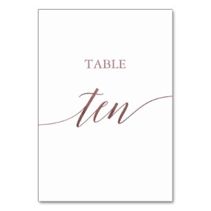 Elegant Rose Gold Calligraphy Table Ten Number
