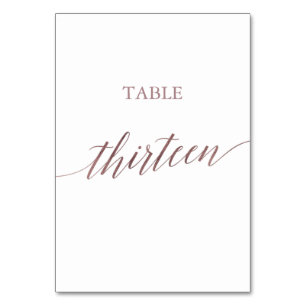 Elegant Rose Gold Calligraphy Table Thirteen Number