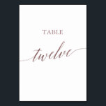 Elegant Rose Gold Calligraphy Table Twelve Table Number<br><div class="desc">This elegant rose gold calligraphy table twelve table number is perfect for a simple wedding. The neutral design features a minimalist card decorated with romantic and whimsical faux rose gold foil typography. The card prints on the front and back (double-sided). Other table numbers in the collection are sold separately. Please...</div>