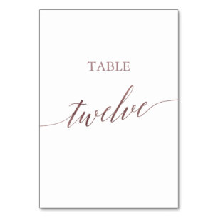 Elegant Rose Gold Calligraphy Table Twelve Table Number