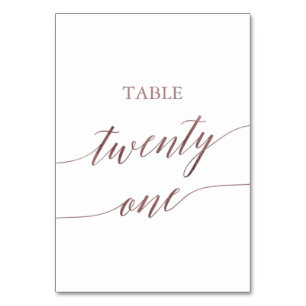 Elegant Rose Gold Calligraphy Table Twenty One Table Number