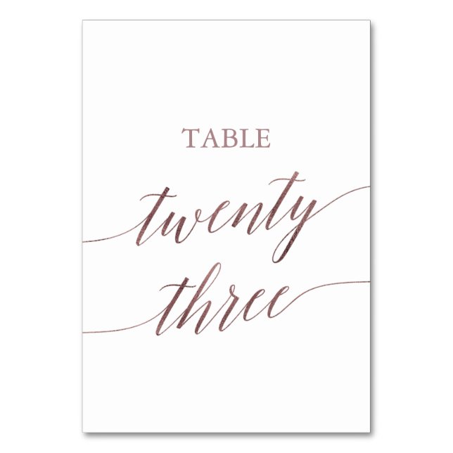 Elegant Rose Gold Calligraphy Table Twenty Three Table Number (Front)