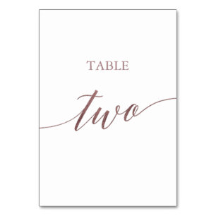 Elegant Rose Gold Calligraphy Table Two Table Number