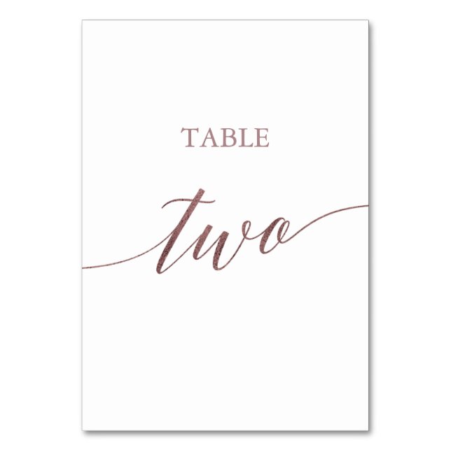 Elegant Rose Gold Calligraphy Table Two Table Number (Front)