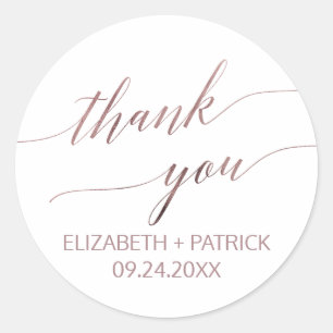 Elegant Rose Gold Calligraphy Thank You Favour Classic Round Sticker