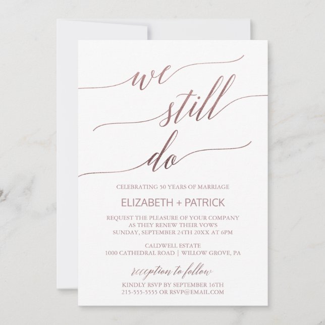Elegant Rose Gold Calligraphy Vow Renewal Invitation (Front)