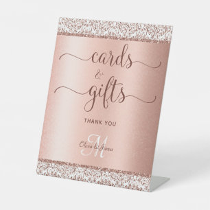 Elegant Rose Gold Calligraphy Wedding Cards Gifts Pedestal Sign