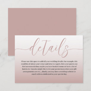 Elegant Rose Gold & Calligraphy Wedding Details En Enclosure Card