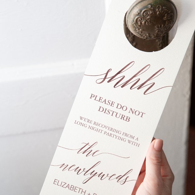 Elegant Rose Gold Calligraphy Wedding Guest Door Hanger (Creator Uploaded)