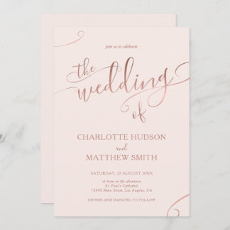 Elegant Rose Gold Calligraphy Wedding Invitation 