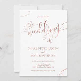 Elegant Rose Gold Calligraphy Wedding Invitation 