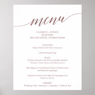 Elegant Rose Gold Calligraphy Wedding Menu Sign
