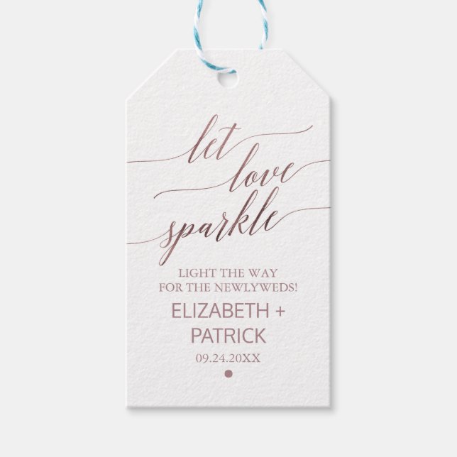 Elegant Rose Gold Calligraphy Wedding Sparkler Tag (Front)