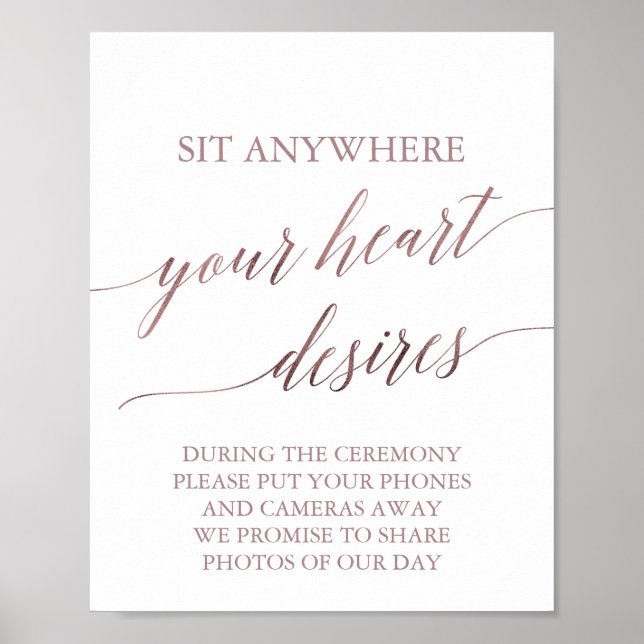 Elegant Rose Gold Calligraphy Your Heart Desires Poster (Front)
