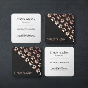 Elegant Rose Gold & Charcoal Walker Pet Groomer Square Business Card