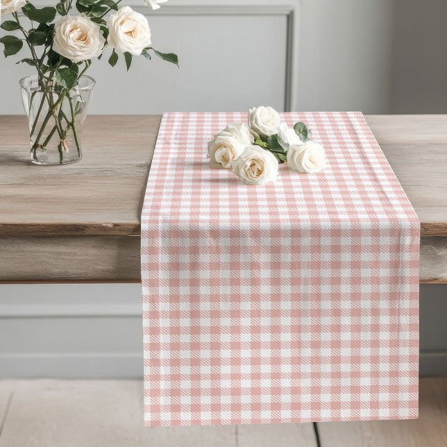 Elegant Rose Gold Chequered Plaid Table Runner (Elegant Rose Gold Checkered Plaid Table Runner Decor)
