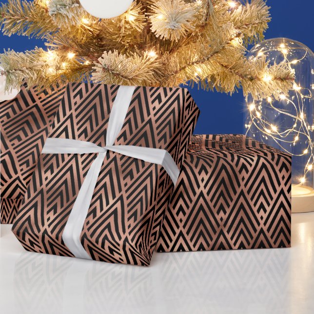 Elegant Rose Gold Chevron Diamond Art Deco Pattern Wrapping Paper (Holidays)