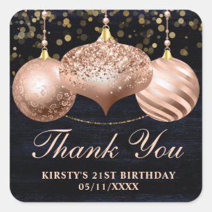 Elegant Rose Gold Christmas Baubles Birthday Square Sticker