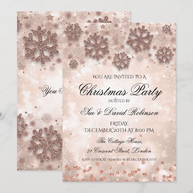 Elegant Rose Gold Christmas Holiday Party Invitation (Front/Back)