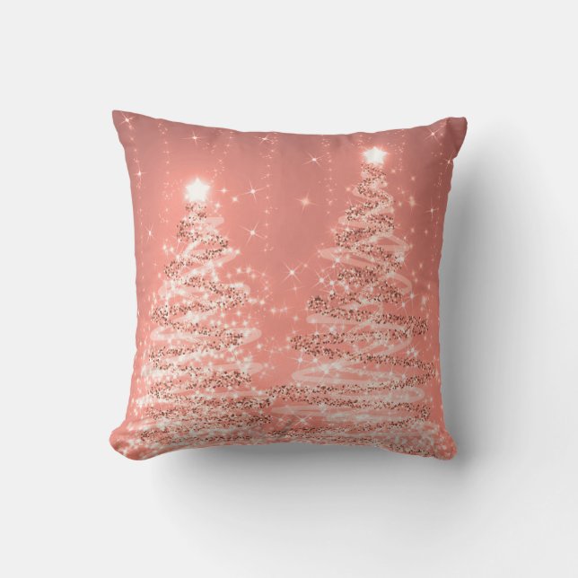 Elegant Rose Gold Christmas Party Sparkling Trees  Cushion (Front)