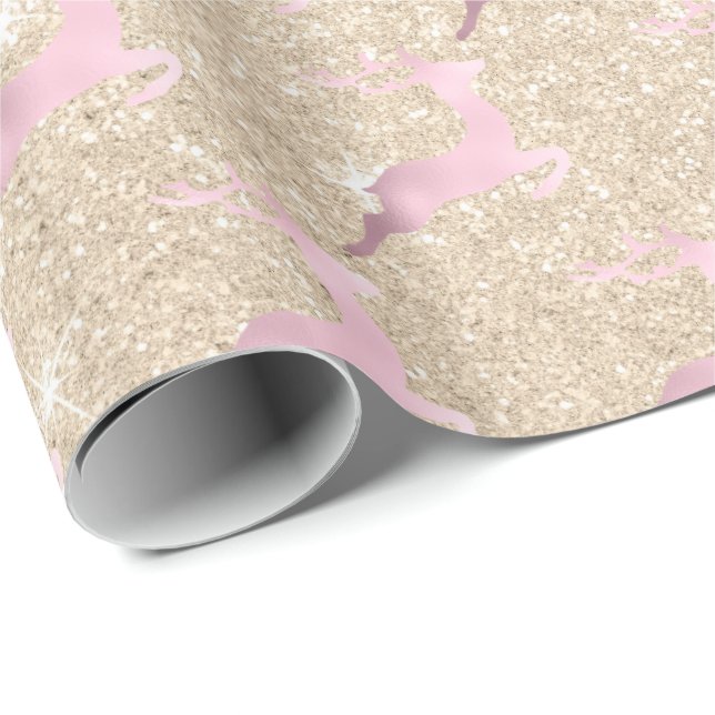 Elegant rose gold Christmas reindeer pattern Wrapping Paper (Roll Corner)