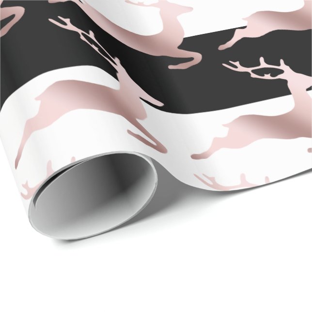 Elegant Rose Gold Christmas reindeer pattern Wrapping Paper (Roll Corner)