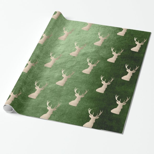 Elegant rose gold Christmas reindeer pattern Wrapping Paper (Unrolled)