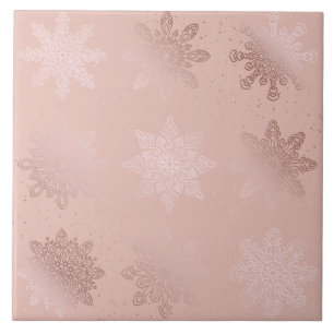 Elegant Rose Gold Christmas Snowflake Pattern Ceramic Tile