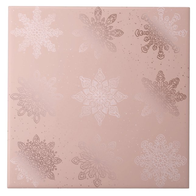 Elegant Rose Gold Christmas Snowflake Pattern Ceramic Tile (Front)