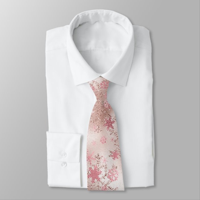 Elegant rose gold Christmas Snowflake Pattern Tie (Tied)