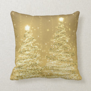 Elegant Rose Gold Christmas Sparkling Trees Cushion