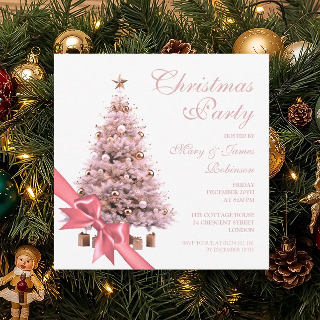 Elegant Rose Gold Christmas Tree Bow Holiday  Invitation (Creator Uploaded)